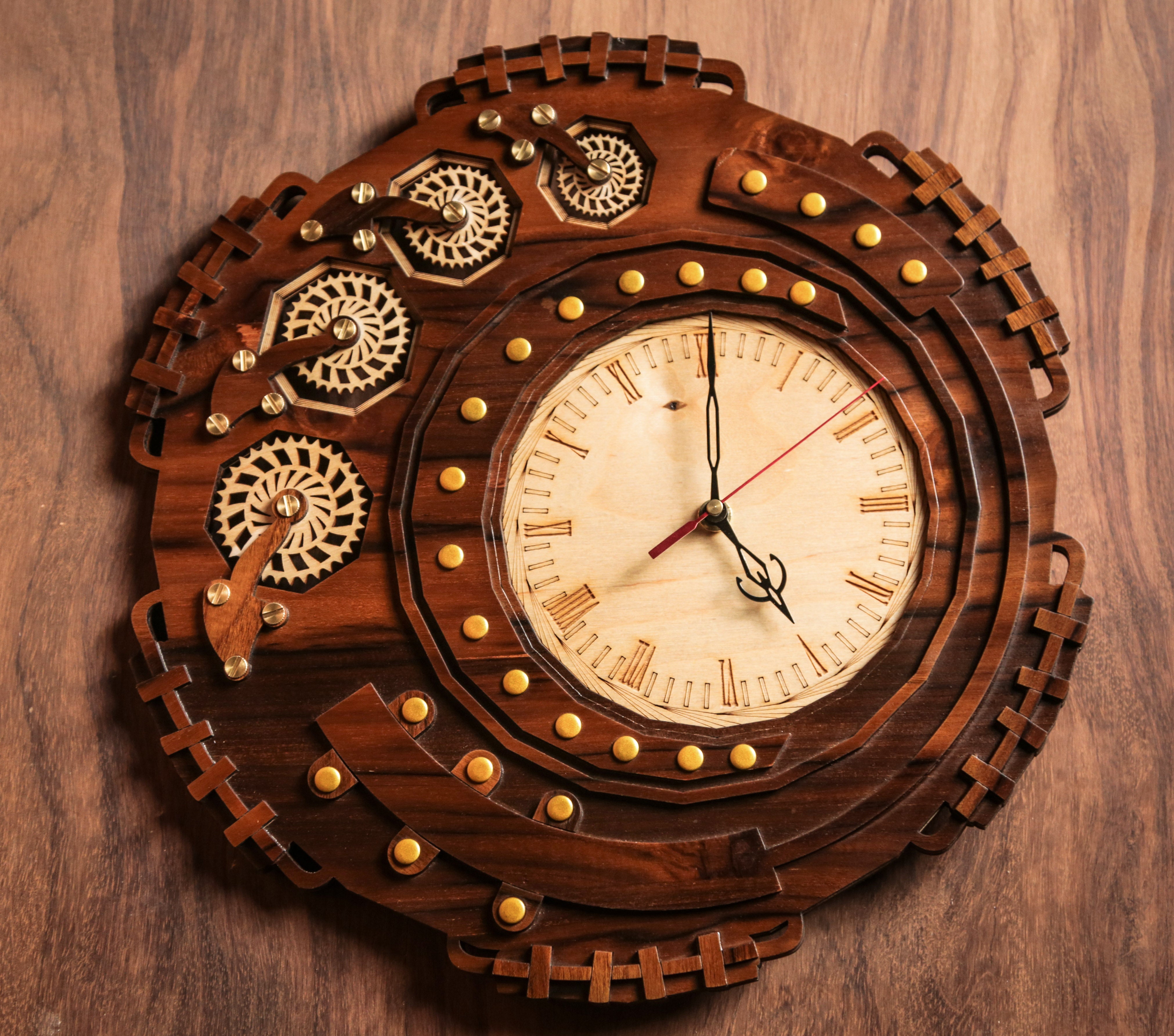 Steampunk - Qreative Qick Wooden Wall Clock | Wall Clock | Wooden Wall Art | Vintage Clocks | Clocks to Gift | Gear Clock | Steam punk