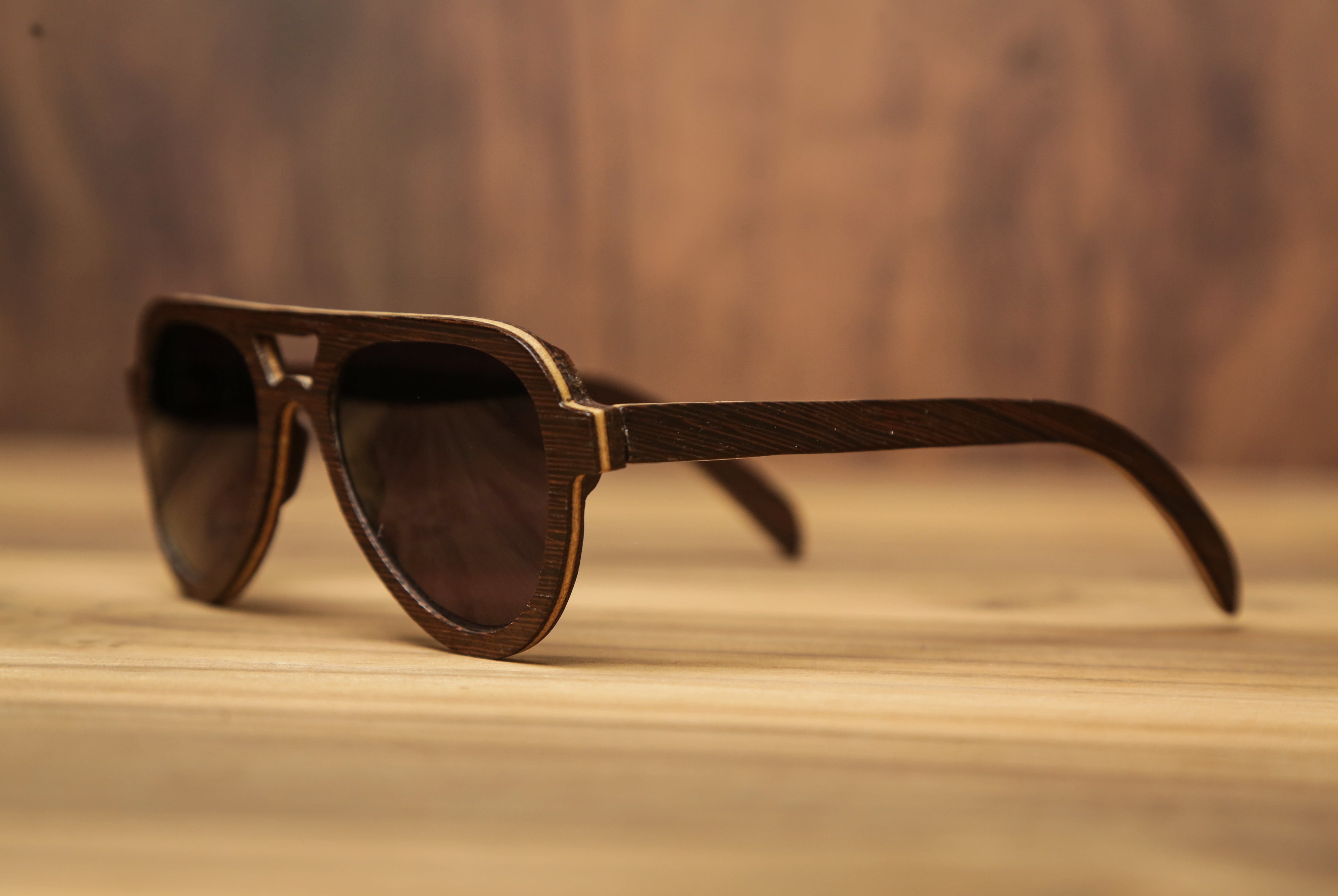 Wooden aviator sunglasses with polarized lenses by Polyrama #3991