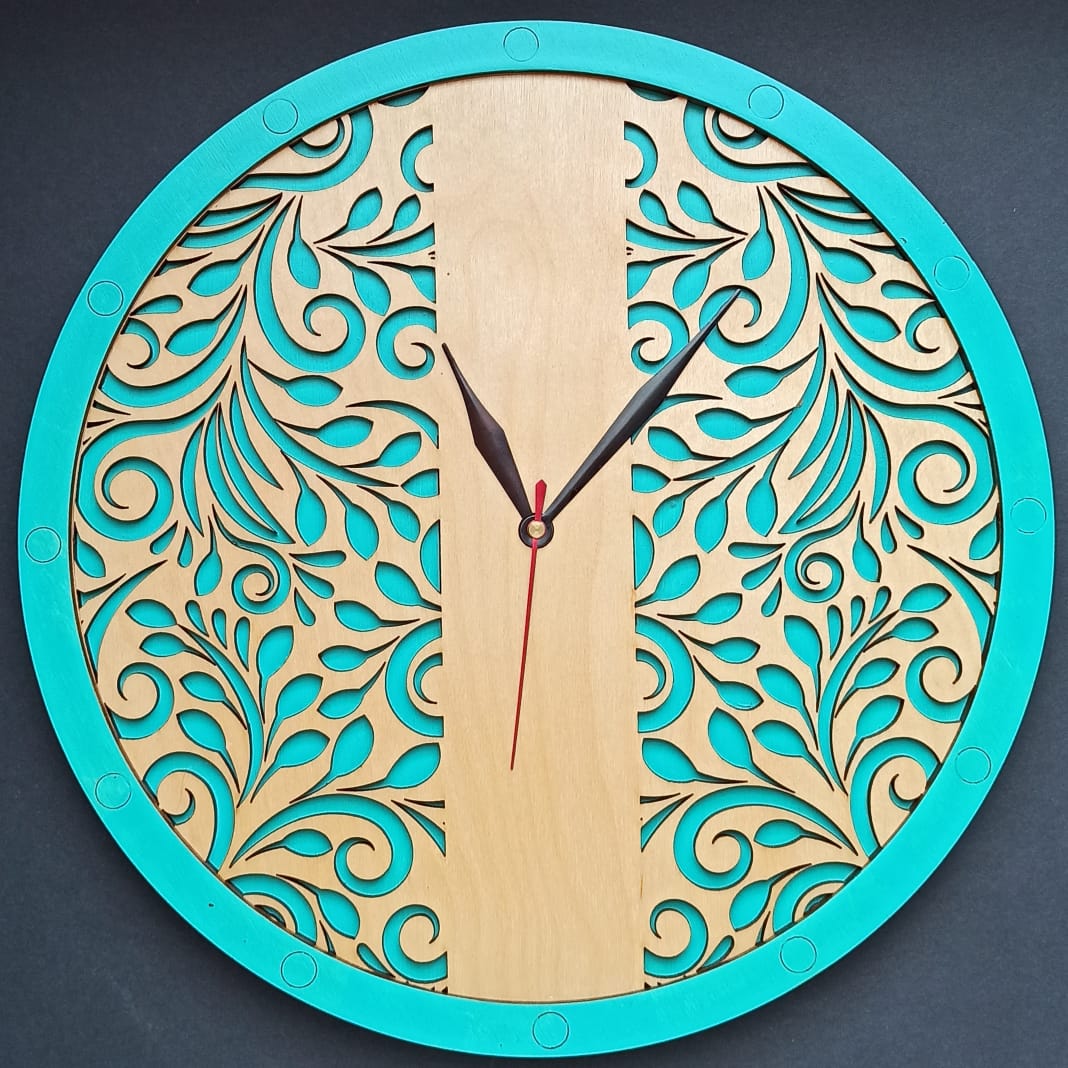 Turquoise Flora | Wooden Wall Art | Colorful Clocks | Clocks to Gift | Mandala Clock | Wooden Clocks| Decor