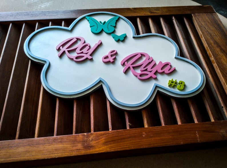 Cloudy - Qreative Qick Name board | Wooden Sign | Sign Boards