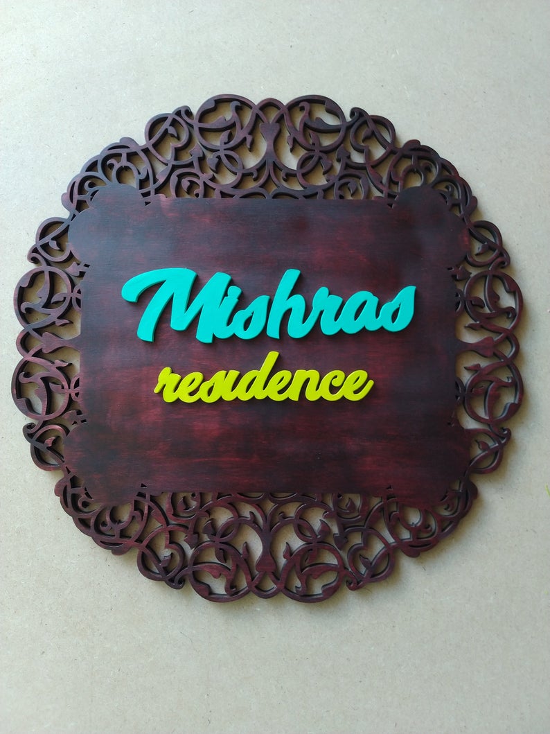 Floral - Qreative Qick Name board | Wooden Sign | Sign Board